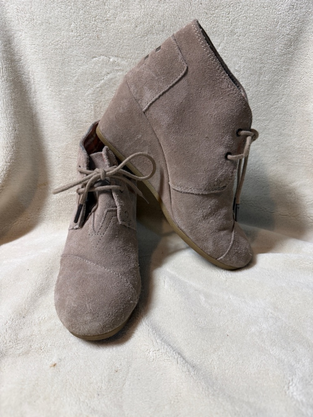 Toms Suede Ankle Booties in Taupe